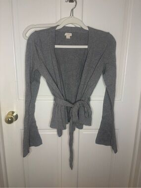 J. Crew Women's Gray Tie-Waist Wrap Sweater size S
